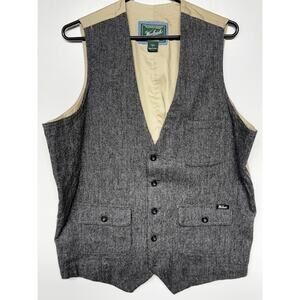 Woolrich Mens Gray Herringbone Wool Fabric Classic Vest Size L Large